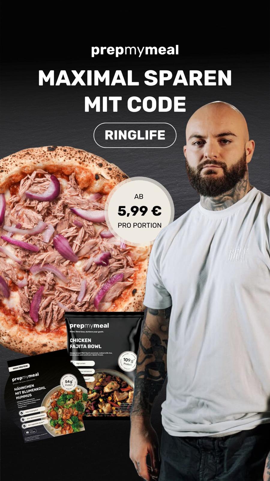 Werbebanner von prepmymeal mit Ringlife und dem Rabattcode RINGLIFE