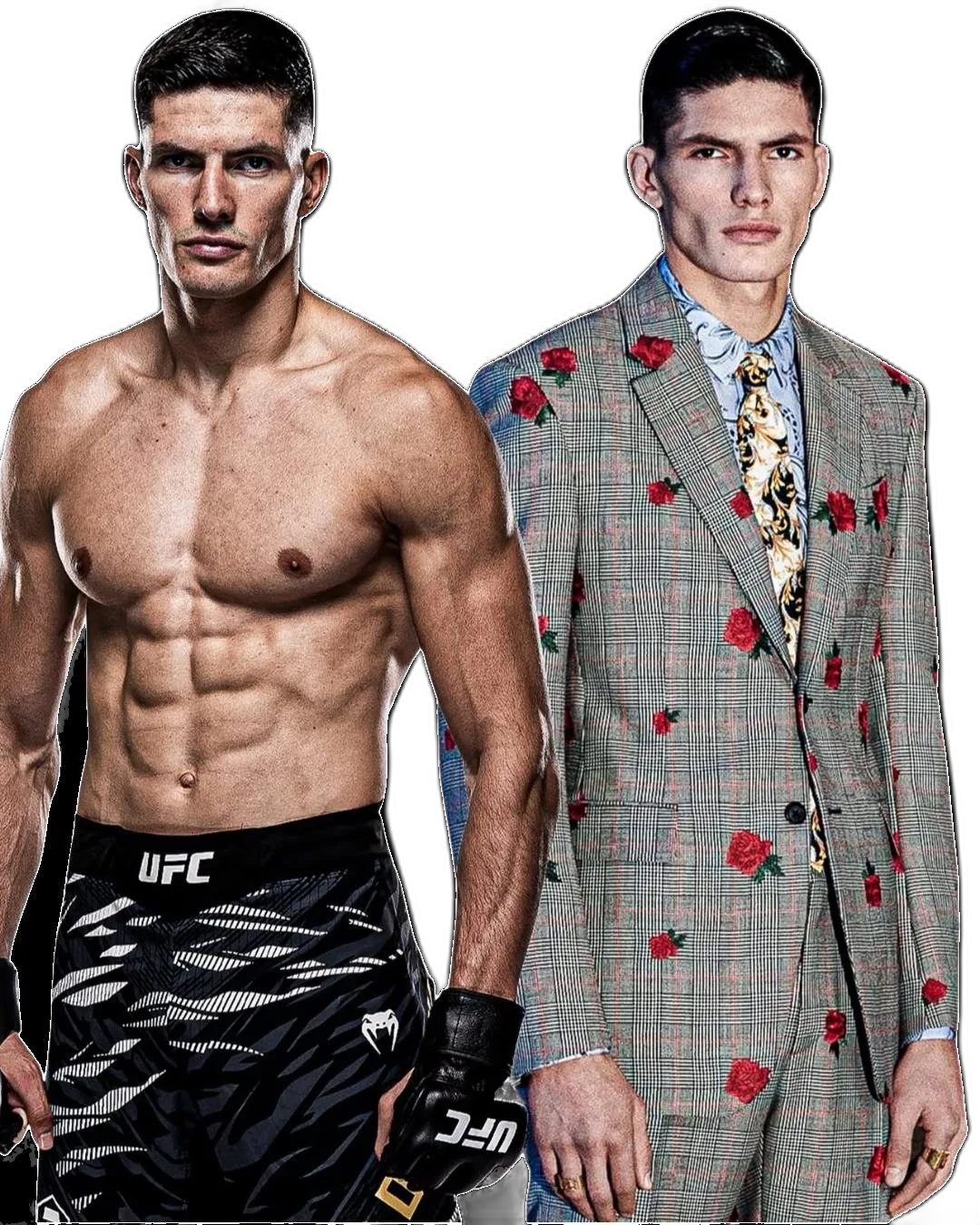 Islam Dulatov zweimal: als UFC-Kämpfer und im Anzug als Model